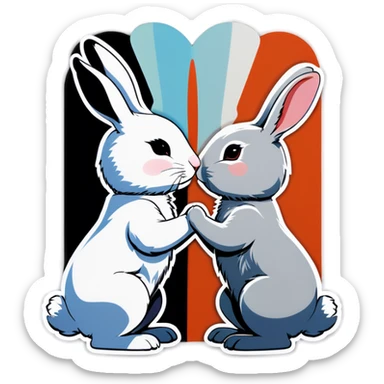 Black rabbit and white rabbit touching noses sticker