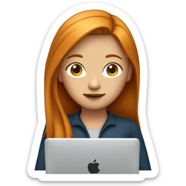 Ginger straight hair Girl working on MacBook  sticker
