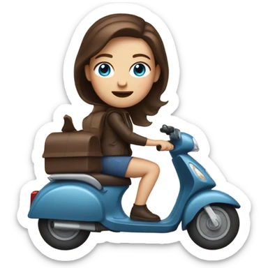 White women with Blue eyes and chocolate hair on scooter sticker