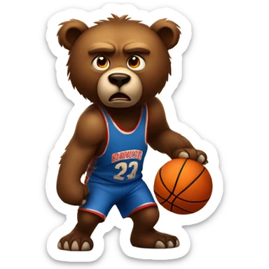 Angry Brown Bear dribbling basketball sticker