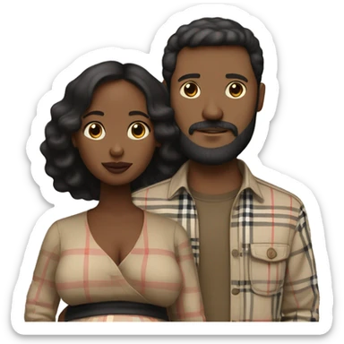 A man with beard wearing a burberry shirt with a pregnant black woman￼ sticker