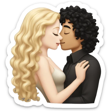 pale man with long blonde hair kissing a tan man with curly black hair sticker