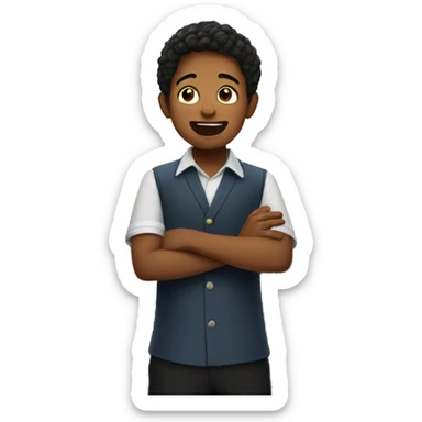 Boy with dark hair singing at a church sticker