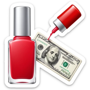 price tag with a few dollar bills and a bottle of nail polish sticker