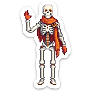 Papyrus from Undertale, tall skeleton with a red scarf, white body armor, orange-red gloves, enthusiastic expression sticker