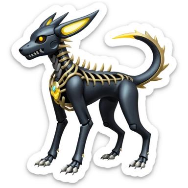 futuristic Skeleton-Cyborg-Manectric-Electrike-Houndoom-Umbreon-Marowak-Draco-Fakémon-hybrid-creature (full body), 4 legs sticker