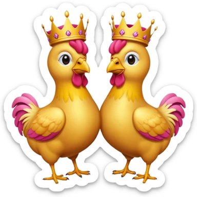 Dos pollos uno con un moño y el otro con una corona  sticker