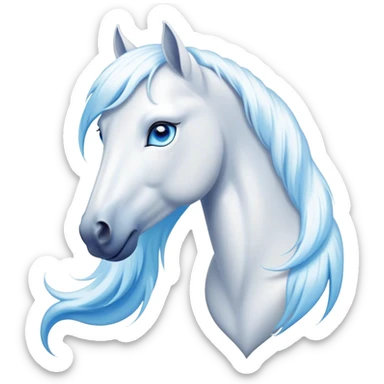 Cinematic Elegant White Horse Portrait Emoji, Head held high with a serene, graceful gaze, showcasing a magnificent pure white fur with a radiant shimmer, flowing mane and tail, and luminous blue eyes that exude beauty and grace, Simplified yet majestically refined features, highly detailed, glowing with a soft, ethereal light, high shine, poised and breathtaking, stylized with an air of pure elegance, capturing the essence of a stunning and graceful steed, so beautiful it feels like it could gallop out of the screen with effortless charm! sticker