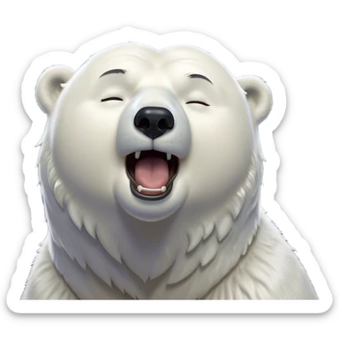 Cinematic Cute Yawning Polar Bear Portrait Emoji, Head tilted slightly with a dramatic, wide-open yawn, showcasing luxuriously thick fur and sleepy, half-closed eyes radiating drowsy contentment, Simplified yet irresistibly adorable features, highly detailed, glowing with a soft, cozy polar light, high shine, relaxed yet expressive, stylized with a dash of whimsical arctic charm, soft glowing outline, capturing the essence of a drowsy yet affectionate guardian that seems ready to stretch out for a nap! sticker