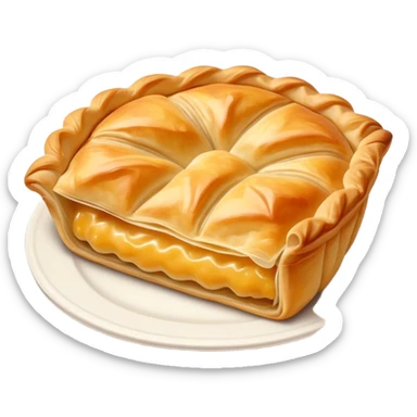 Cinematic Realistic Burek sa Sirom Dish Emoji, showcasing a flaky pastry filled with cheese rendered with crisp textures and appetizing, warm lighting. sticker