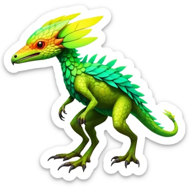 Exotic Tropical futuristic lush warm-colored neon-colored Fakémon-Trico-creature (full body) sticker