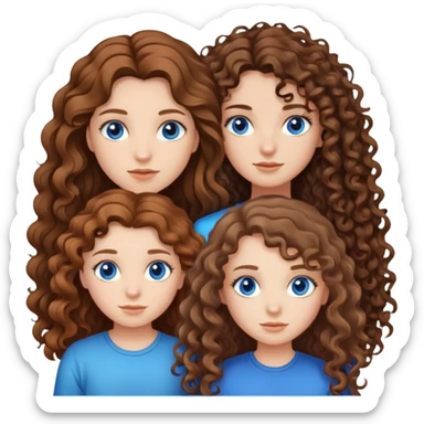 two girls with long brown hair, one with blue eyes and curly hair and the other one with brown eyes and straight hair  sticker