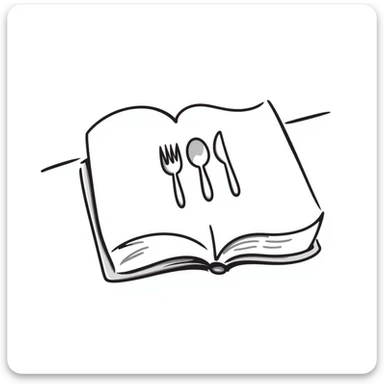 Closed cookbook with a fork and spoon symbol on the cover – collection of recipes sticker