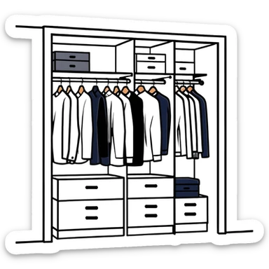Modern closet with door ajar showing organized professional clothing, work wardrobe storage sticker