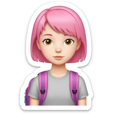 pink short hair teen girl back pack sticker