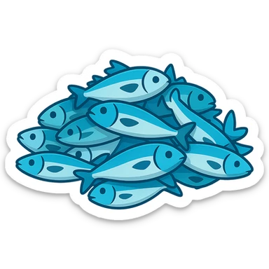Create a large pile of blue fish in emoji style. The image should resemble apple style emojis with concise details and vibrant blue colors. This is the base version. sticker