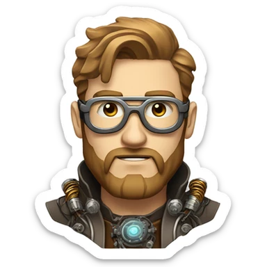 Male cyborg, light brown hair, light brown beard, steampunk glasses, circuits, wires  sticker