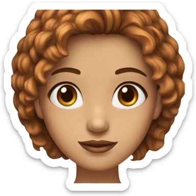 Chica con cabello castaño con puntas color cobre, blanca ojos color café con forma de  almendra nariz chata, cejas prominentes  sticker