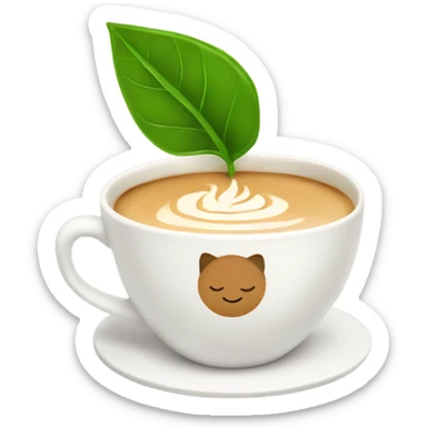 Chai latte with a leaf on the cup sticker