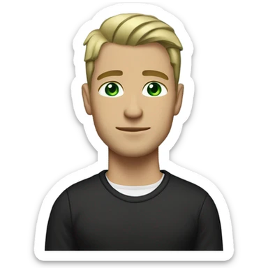 Muscular tall man with green eyes and dirty blonde short straight hair brushed back, wearing a black sweater in a casual style, loves old-money aesthetic sticker