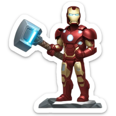 Fyling Iron man with thor's hammer and Captainn America's Shield sticker