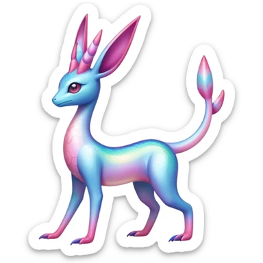 Colorful Iridescent Exotic Amaura-Salazzle-Aurorus-Sylveon-Fakémon-hybrid-creature (full body)  sticker