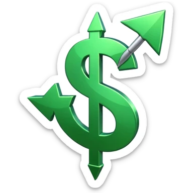 A green dollar sign with an upward trend arrow, representing financial growth. sticker