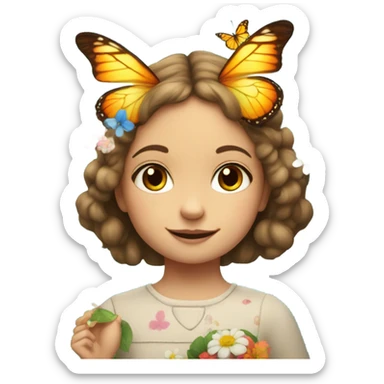 European little girl with butterfly and flowers sticker