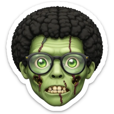 A green zombie with a black Afro and glasses sticker