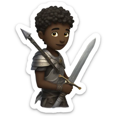 a circular moon and a boy  on it with sword and that boy skintone dark and little lighter sticker