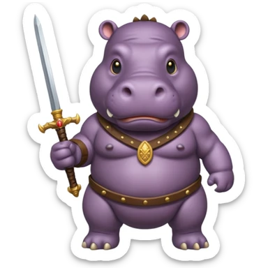 hippo with sword strapped to his front sticker