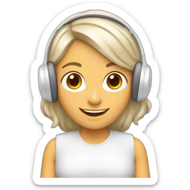 Mujer feliz con audifonos blancos sticker