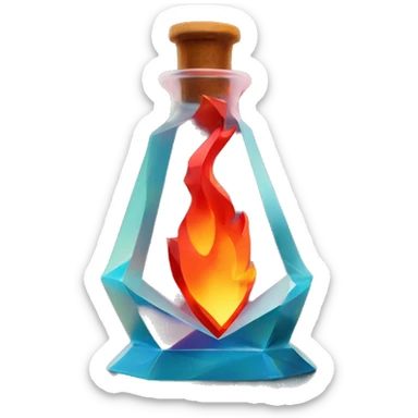 flame in a bottle sculpture symbolizing Sagittarius with a geometric, faceted design. The symbol is standing upright with angular and disney features. The vibrant red flame colors highlights the sharp edges and planes. sticker