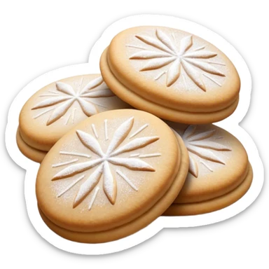 Ma'amoul Cinematic Realistic Ma'amoul Dessert Emoji, depicted as one or two delicate, date-filled cookies lightly dusted with powdered sugar, rendered with intricate textures and warm, inviting lighting. sticker
