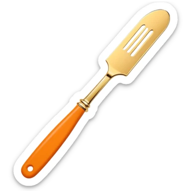 Hermès-style butter knife, silver with gold and orange details, luxury, cute emoji style sticker