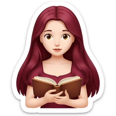 A beautiful, burgundy long haired girl reading a book sticker