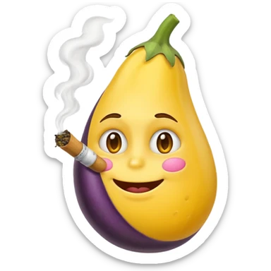 Yellow emoji smoking an eggplant sticker