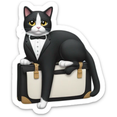 Tuxedo cat in a suit with briefcase sticker