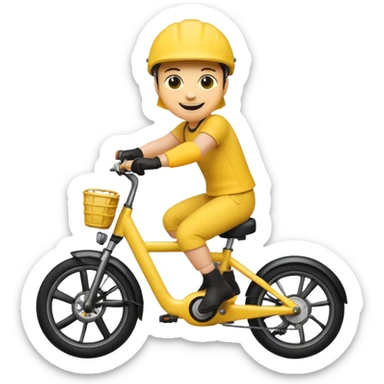 An Emoji riding on a e-bike wheeling sticker