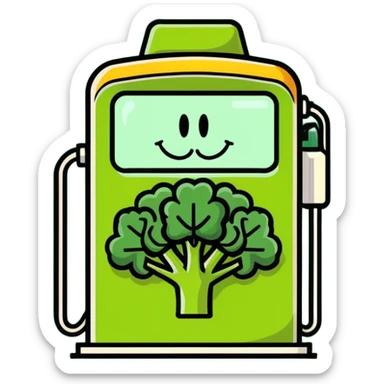 gas pump in the form of broccoli, cheerful style sticker