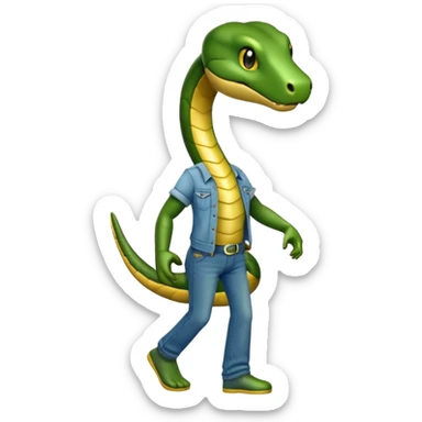 anthropomorphised snake wearing jeans and a t-shirt, walking upright sticker