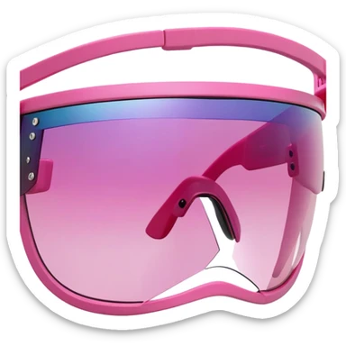 sporty pink shield visor sunglasses with thick frame and interchangeable temple tips, customizable chunky design, massive build, one-piece lens with UV protection sticker