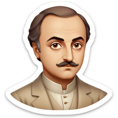 Cinematic Realistic Khalil Gibran Portrait Emoji, depicted as a poetic visionary with gentle thoughtful eyes in classic attire, rendered with soft textures and warm ethereal lighting that captures his literary spirit. sticker