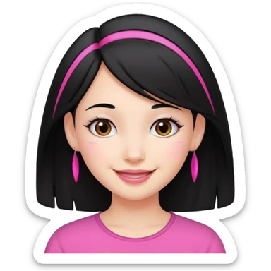 girl with black hair and pink streak by ear sticker