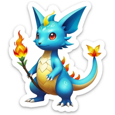 Elemental magical colorful exotic animesque Pokémon-Fakémon-animal-creature, (full body) sticker
