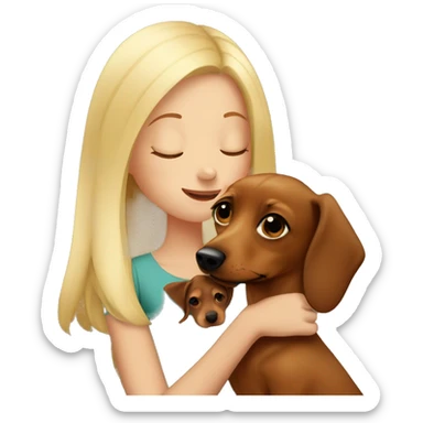 blonde girl kissing brown dachshund sticker