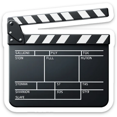 extremely simplified movie slate outline drawing, only essential black lines, no details sticker