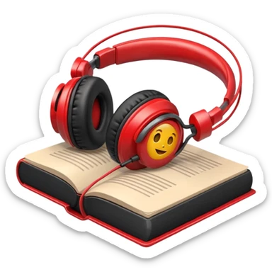 Red headphones laying on a closed red book emoji sticker