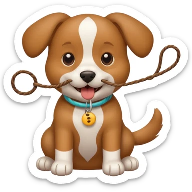 dog playing with a string toy sticker