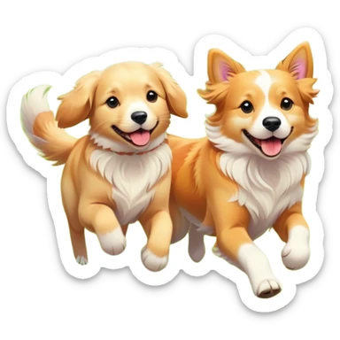 dog and cat running together in a flower meadow sticker